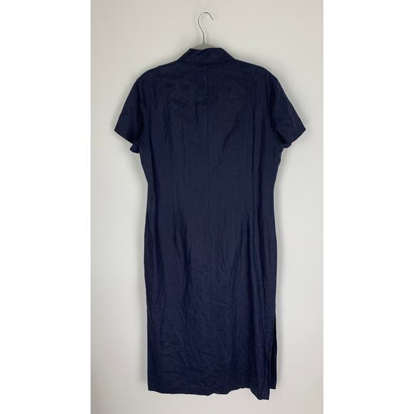 Queto Lifestyle Collection Linen Shirt Dress Maxi Womens 12 Blue Pockets Flawed - Picture 5 of 7